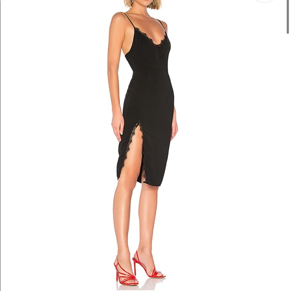 Revolve Black Dress Lace Midi Slit Tank LBD Women - Picture 3 of 5